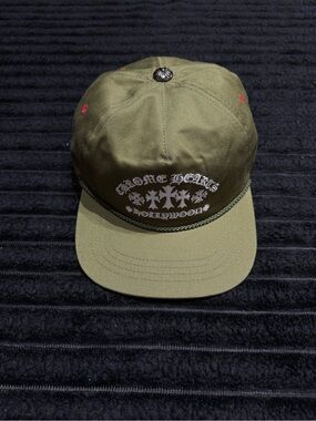 Chrome Hearts Gas Station Hat Olive Green Cap with White Logo and Rope